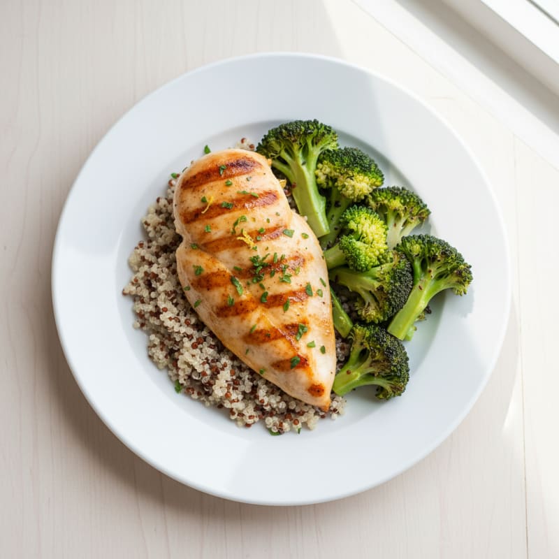 Grilled Chicken Breast with Quinoa and Steamed Broccoli