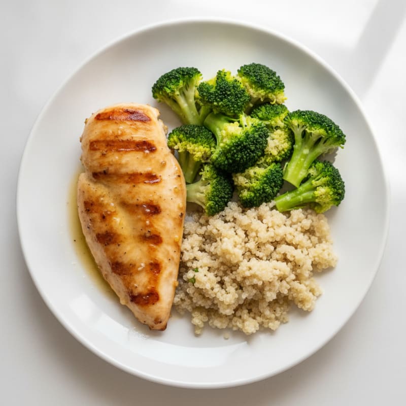 Grilled Chicken Breast with Steamed Broccoli and Quinoa