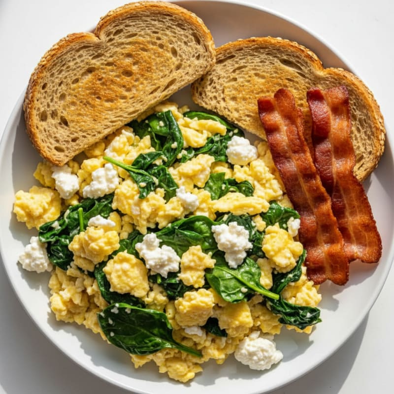 Cottage Cheese Scramble with Spinach and Turkey Bacon