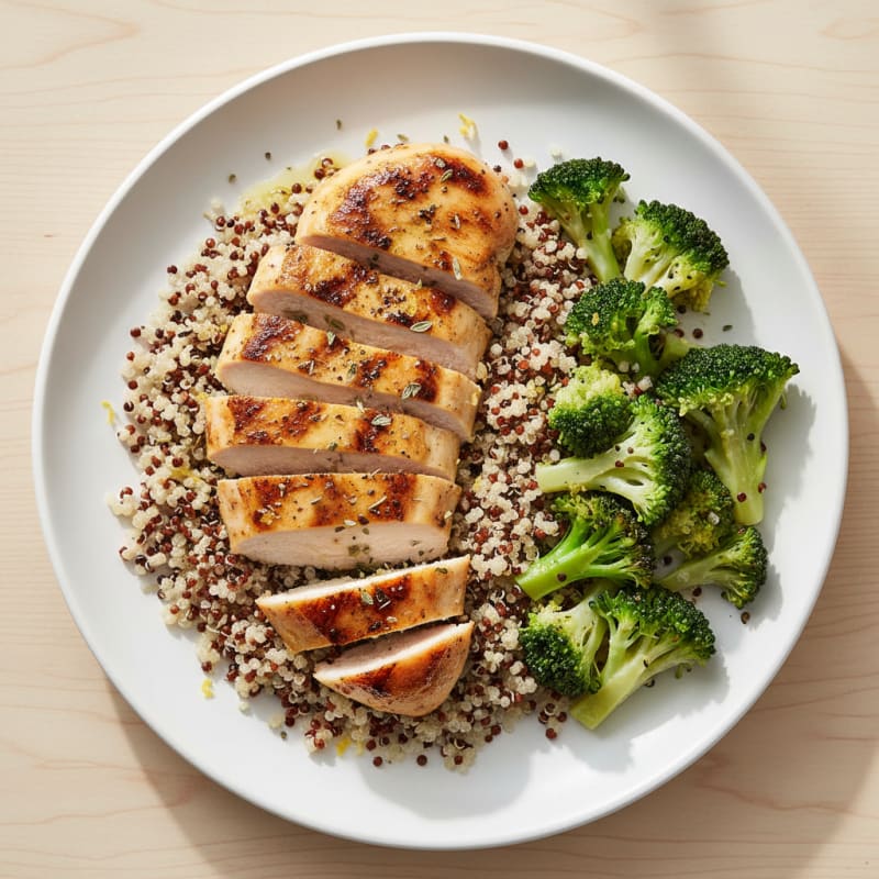 Grilled Chicken Breast with Quinoa and Steamed Broccoli