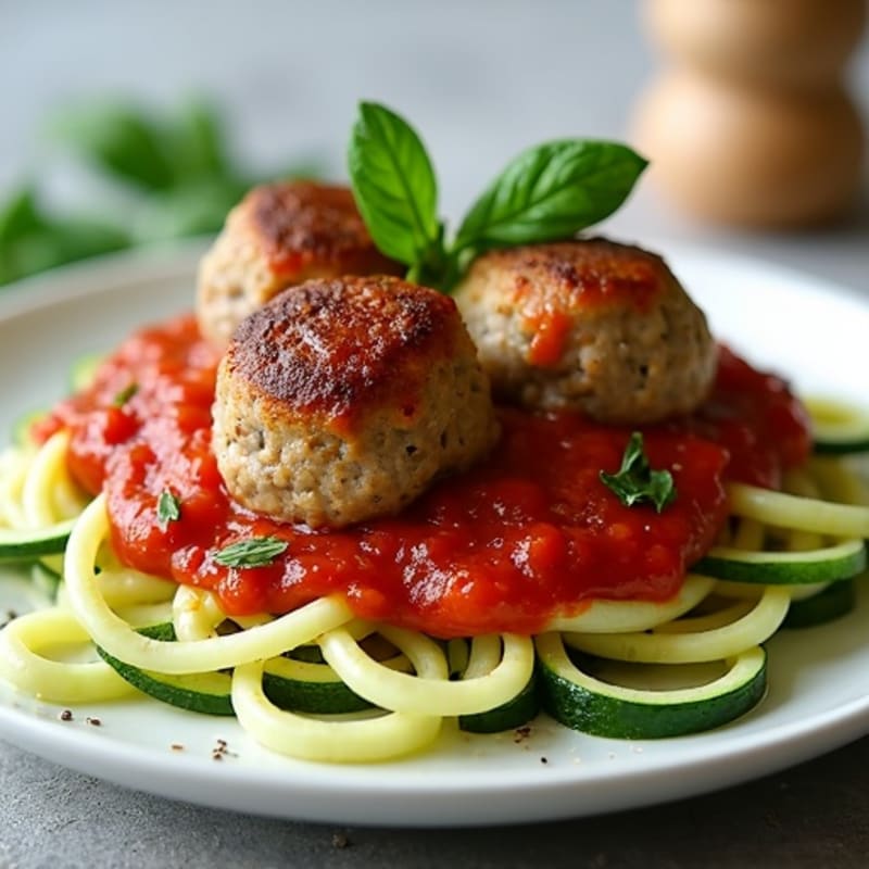 Lean Turkey Meatballs with Zucchini Noodles and Robust Tomato Sauce
