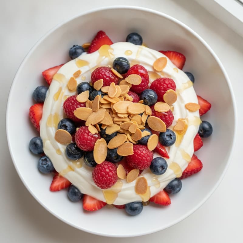 Greek Yogurt Protein Parfait with Mixed Berries and Almonds