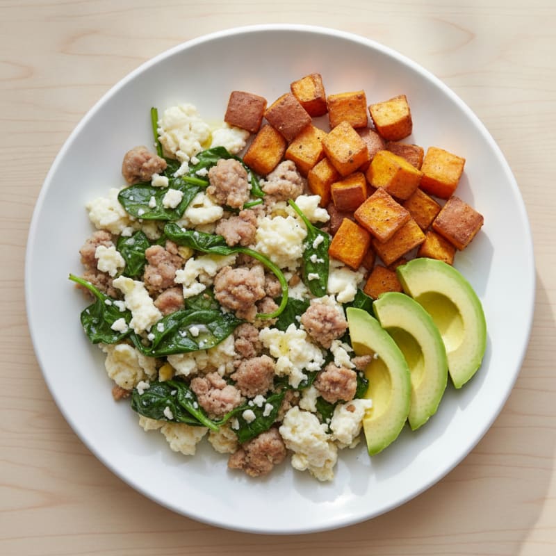 Egg White and Turkey Sausage Scramble with Spinach