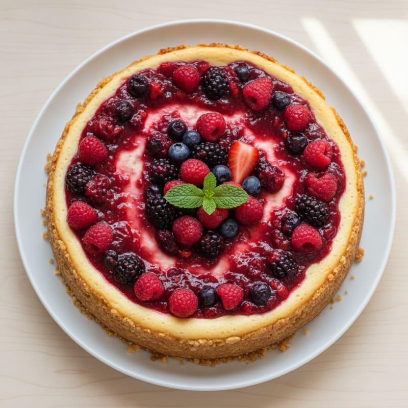 Creamy Greek Yogurt Protein Cheesecake with Mixed Berries