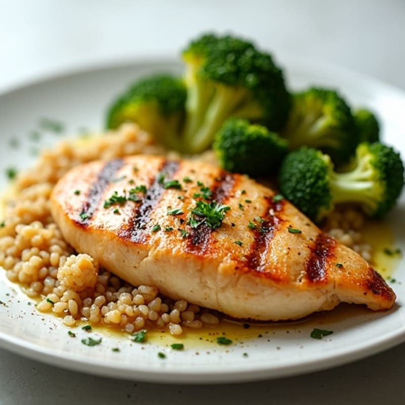 Grilled Chicken Breast with Quinoa and Roasted Broccoli