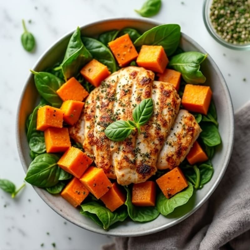 Herb-Roasted Chicken and Crispy Sweet Potato Power Bowl