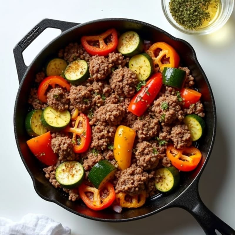 Herb-Seasoned Lean Ground Beef Skillet with Roasted Vegetables