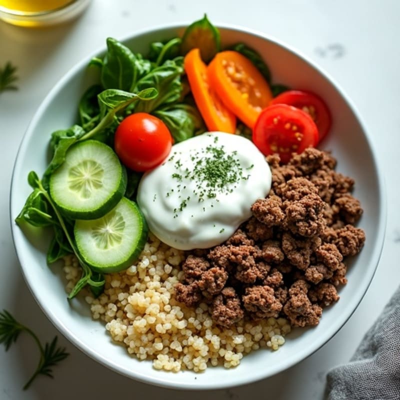 Protein-Packed Lean Ground Beef Burger Bowl with Creamy Dill Dressing