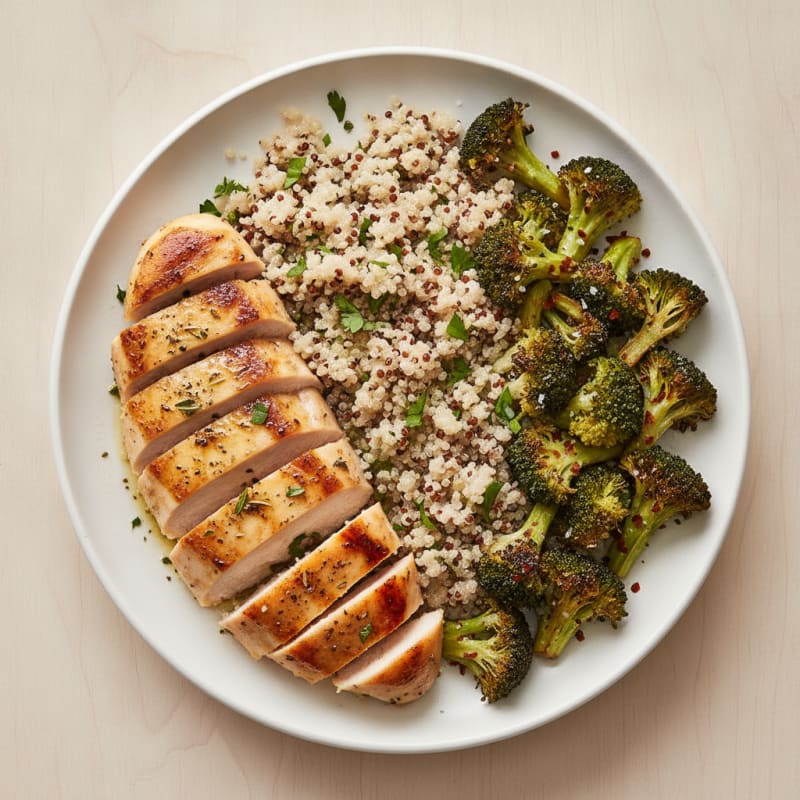 Grilled Chicken Breast with Quinoa and Roasted Broccoli