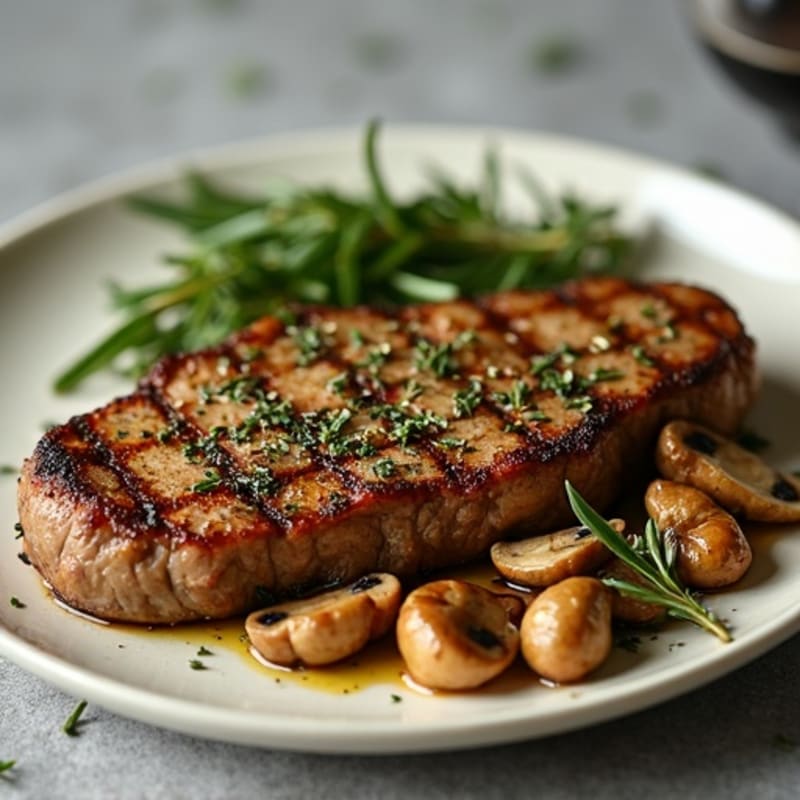 Herb-Crusted Pan Seared Steak with Garlic Mushrooms