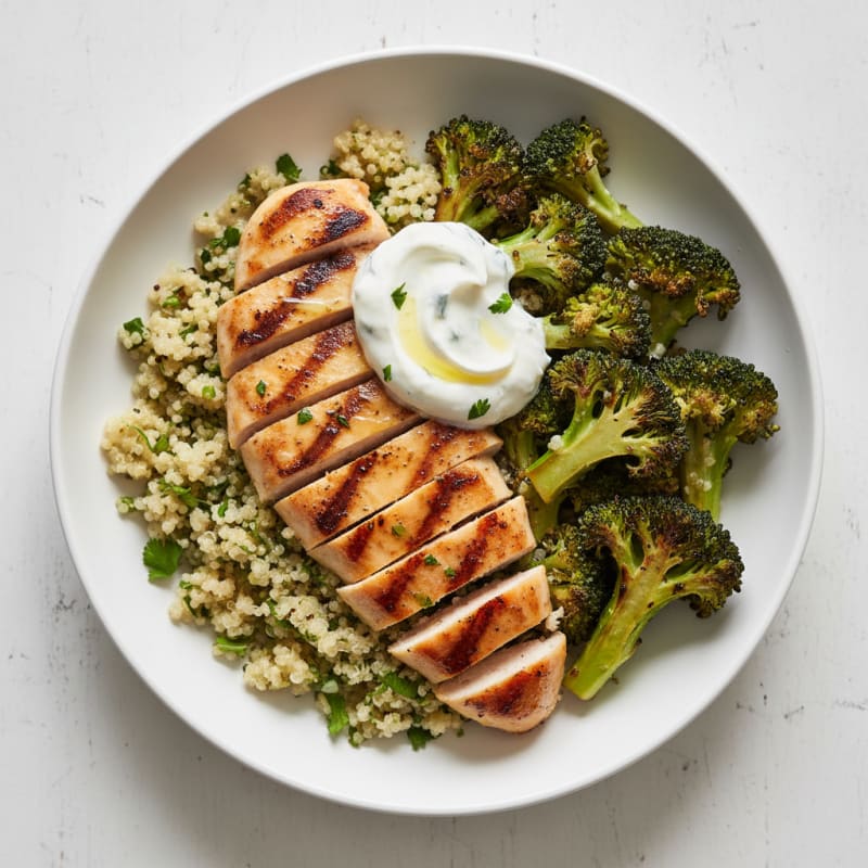 Grilled Chicken Breast with Roasted Broccoli and Quinoa