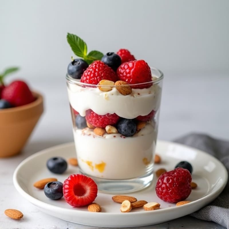 Greek Yogurt Protein Parfait with Mixed Berries and Almonds