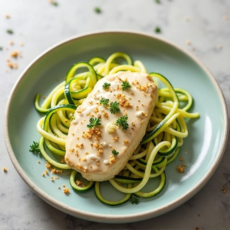 Creamy Cauliflower Alfredo Chicken with Zucchini Noodles