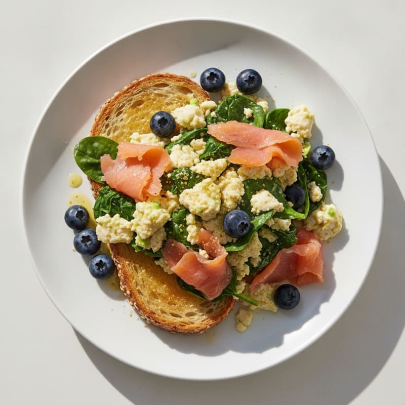 Silky Tofu Scramble with Spinach and Smoked Salmon