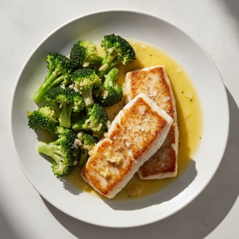 Seared Cod with Steamed Broccoli and Lemon
