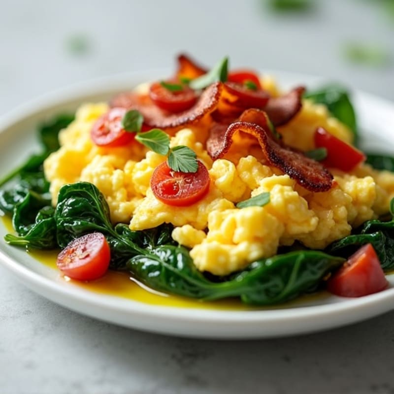 Cottage Cheese Scramble with Spinach and Turkey Bacon