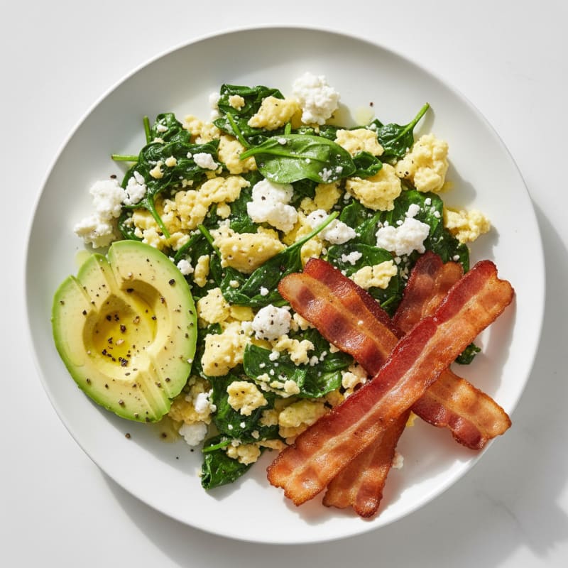 Cottage Cheese Scramble with Spinach and Turkey Bacon