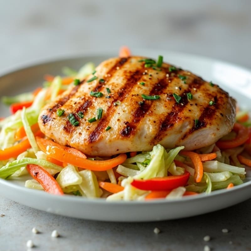 Grilled Chicken Breast with Crunchy Shredded Cabbage Salad