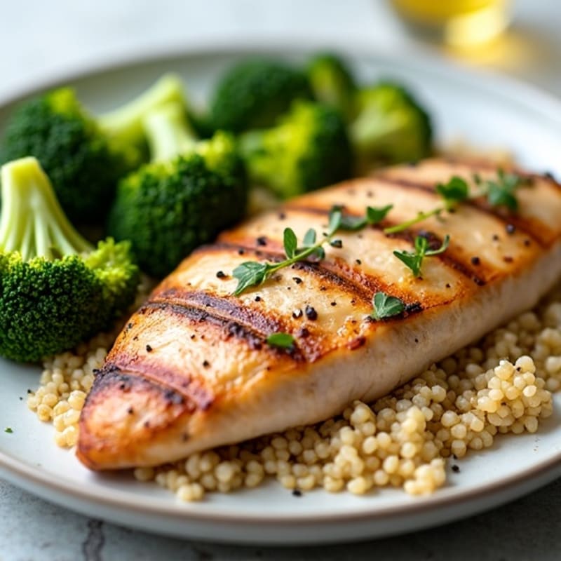Grilled Chicken Breast with Quinoa and Roasted Broccoli