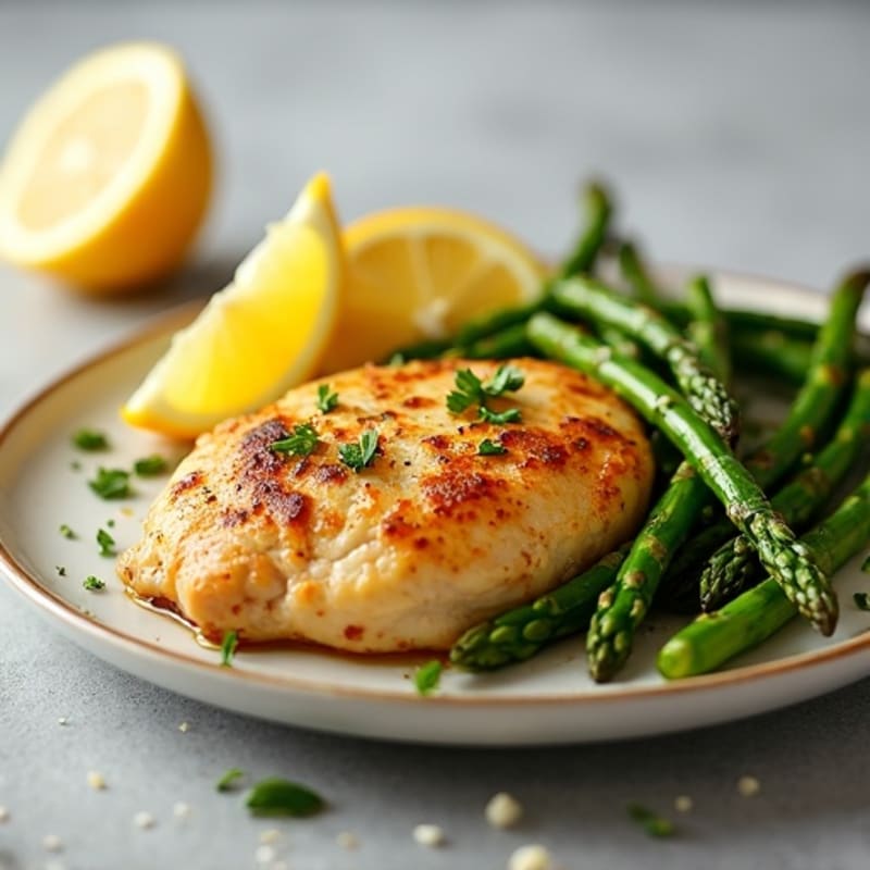 Lemon Garlic Pan-Seared Chicken with Roasted Asparagus