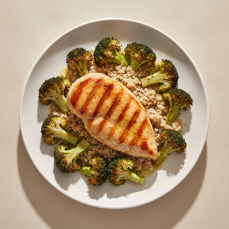 Grilled Chicken Breast with Quinoa and Roasted Broccoli
