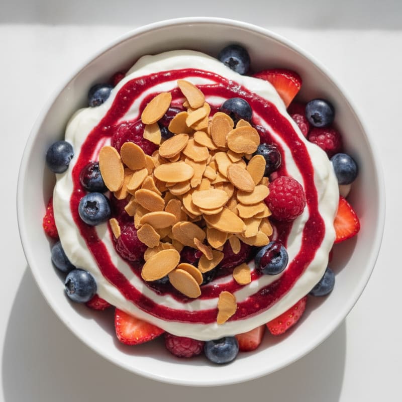 Greek Yogurt Protein Parfait with Mixed Berries and Almonds