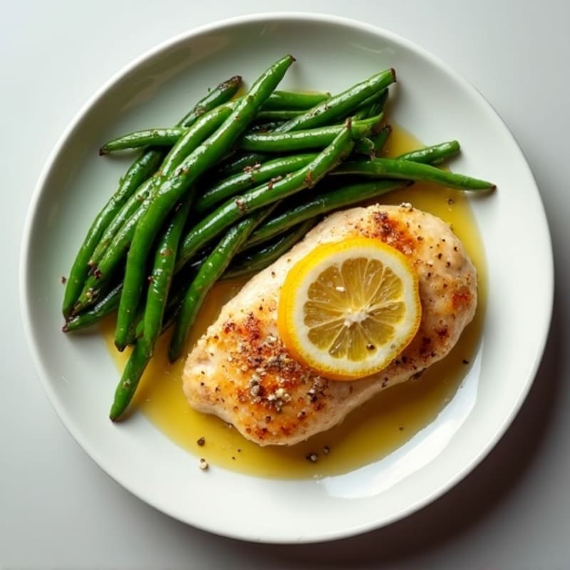 Lemon Garlic Pan-Seared Chicken with Roasted Green Beans