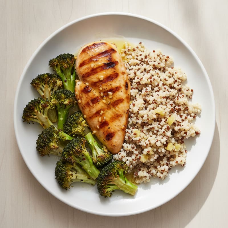 Grilled Chicken Breast with Quinoa and Roasted Broccoli