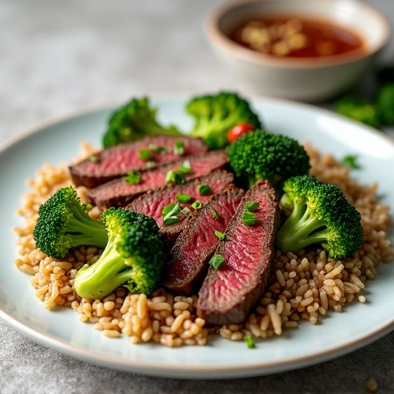 Lean Beef and Crispy Broccoli Stir-Fry with Brown Rice