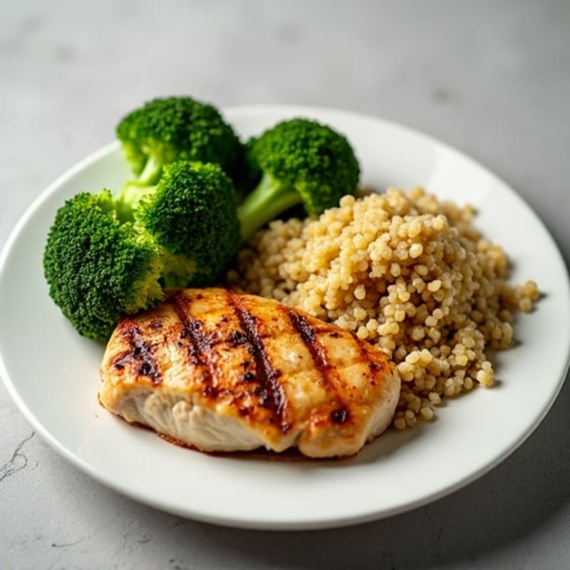 Grilled Chicken Breast with Quinoa and Steamed Broccoli