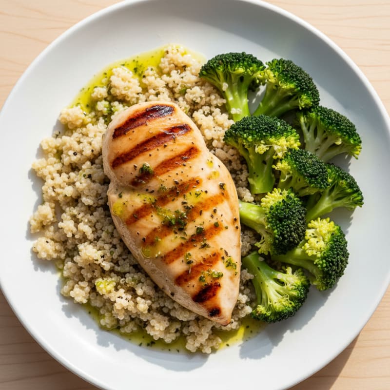Grilled Chicken Breast with Quinoa and Steamed Broccoli