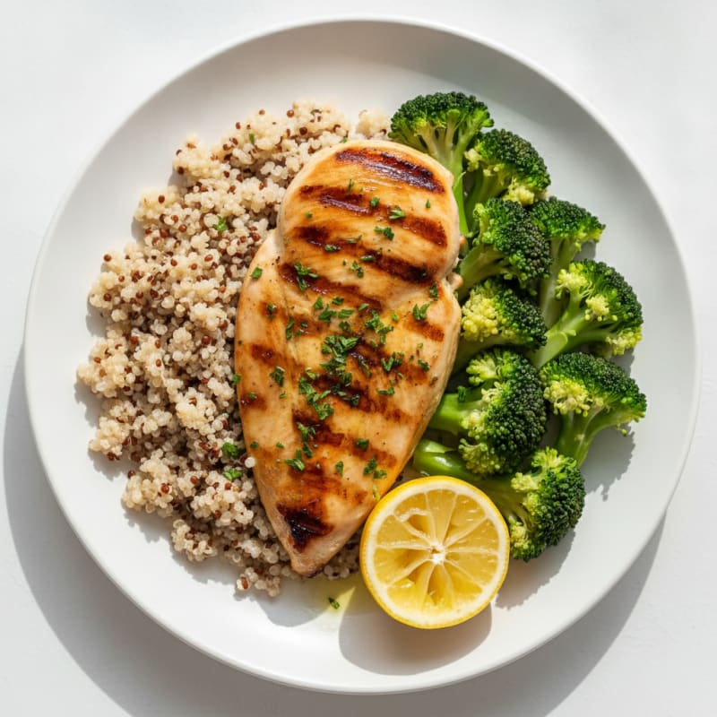 Grilled Chicken Breast with Quinoa and Steamed Broccoli