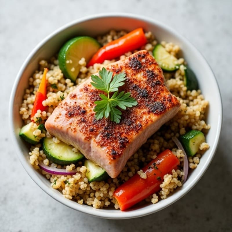 Fresh Tuna Quinoa Bowl with Lemon-Herb Roasted Vegetables