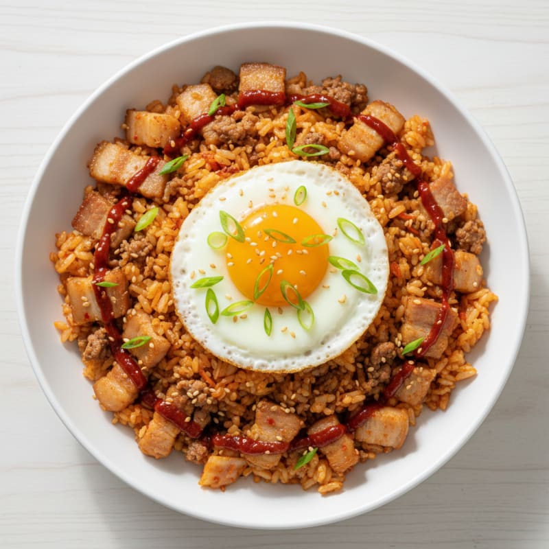 Kimchi Fried Rice with Pork Belly
