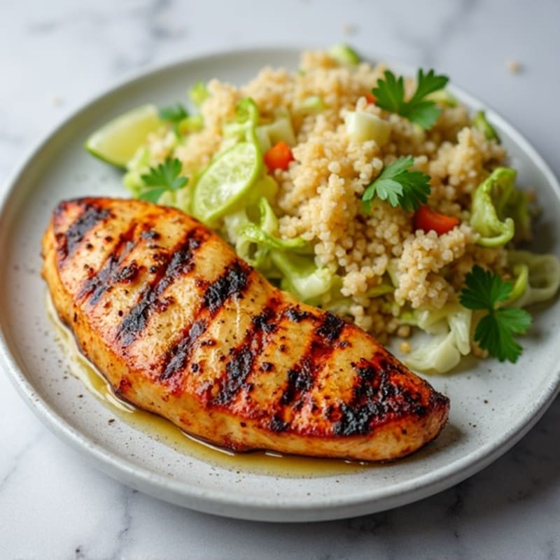 Grilled Chicken Breast with Crunchy Cabbage Slaw and Quinoa