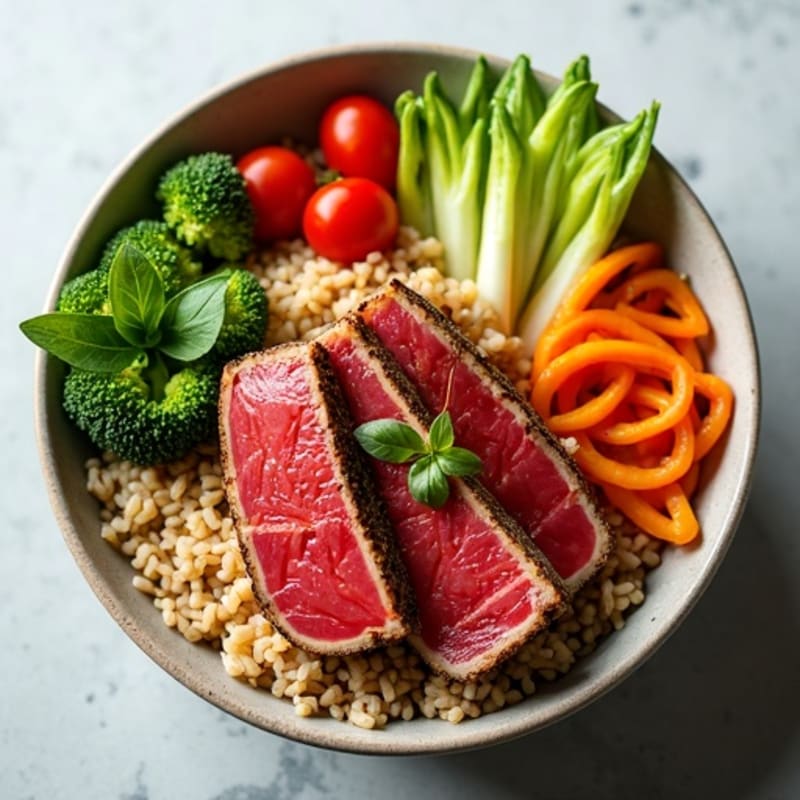 Seared Tuna Rice Bowl with Fresh Vegetables
