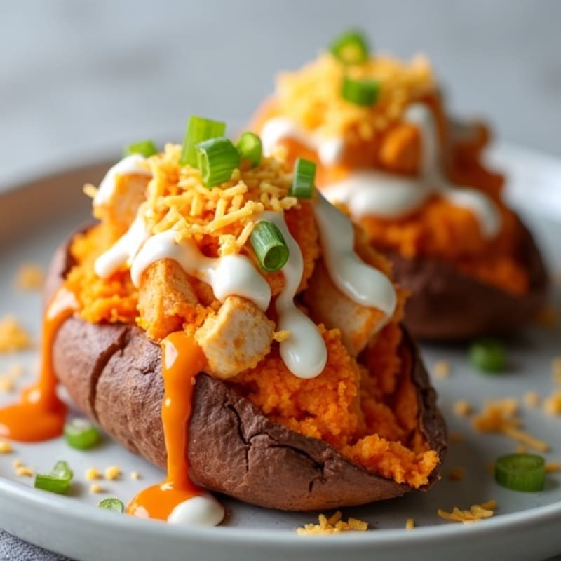 Creamy Buffalo Chicken Stuffed Sweet Potatoes