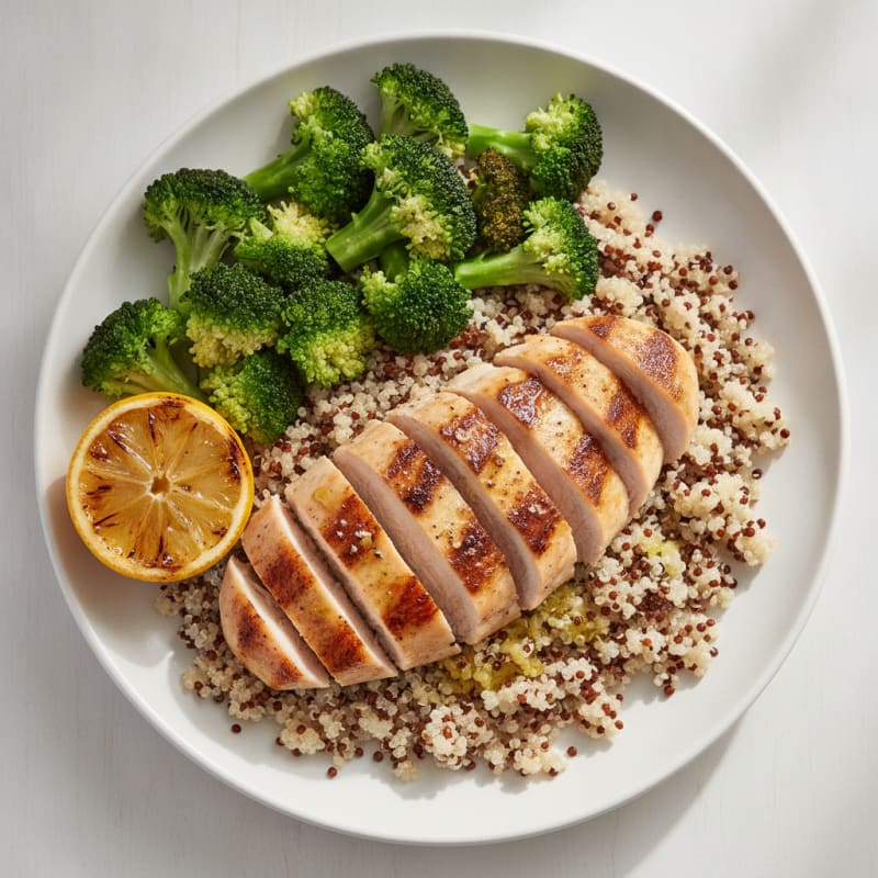 Grilled Chicken Breast with Quinoa and Broccoli