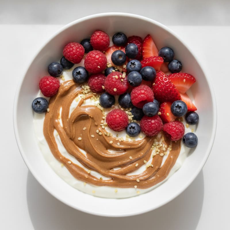 Greek Yogurt Protein Parfait with Mixed Berries and Almond Butter