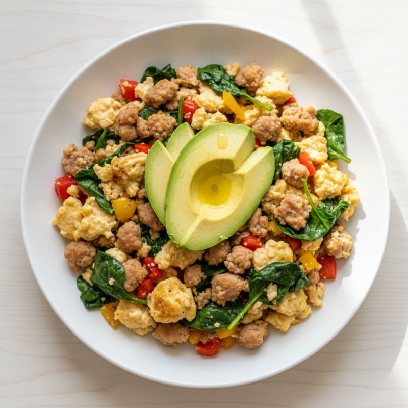 Egg White and Turkey Sausage Scramble with Spinach and Peppers