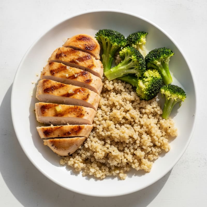 Grilled Chicken Breast with Quinoa and Steamed Broccoli