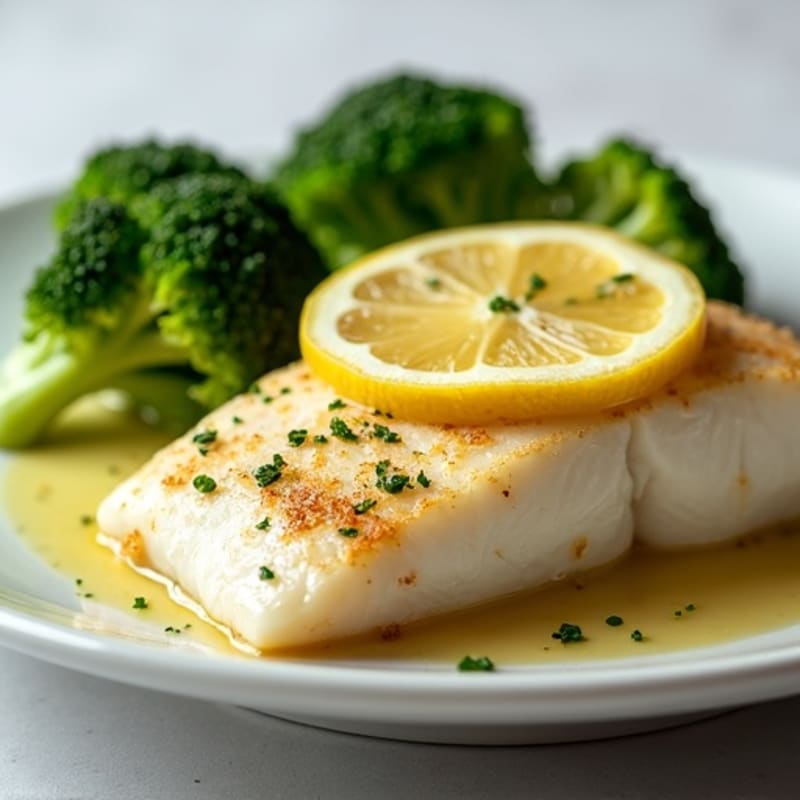 Lemon Garlic Seared Cod with Steamed Broccoli