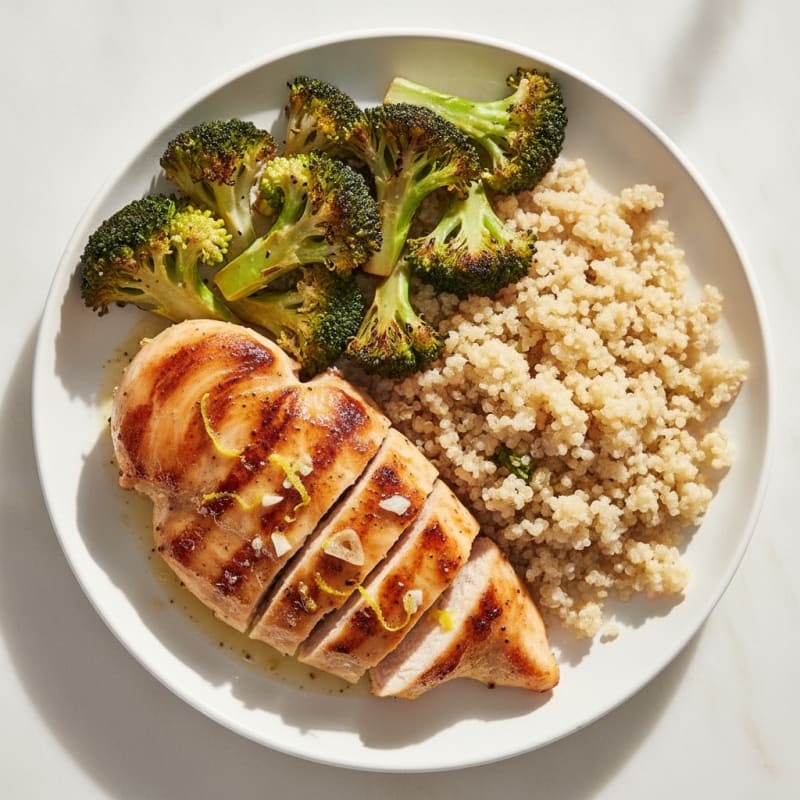 Grilled Chicken Breast with Roasted Broccoli and Quinoa