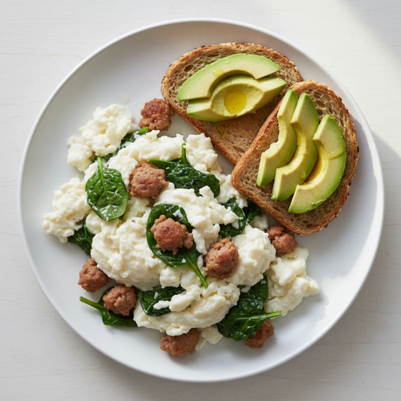 Egg White Scramble with Spinach and Turkey Sausage