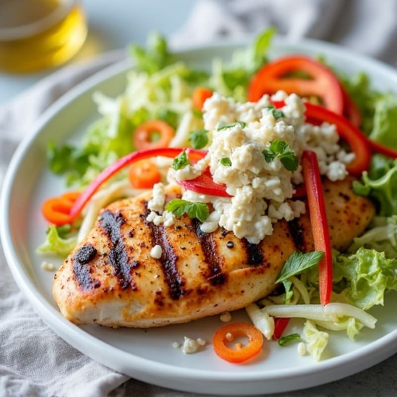 Grilled Chicken Breast with Crunchy Veggie Slaw and Greek Yogurt Dressing