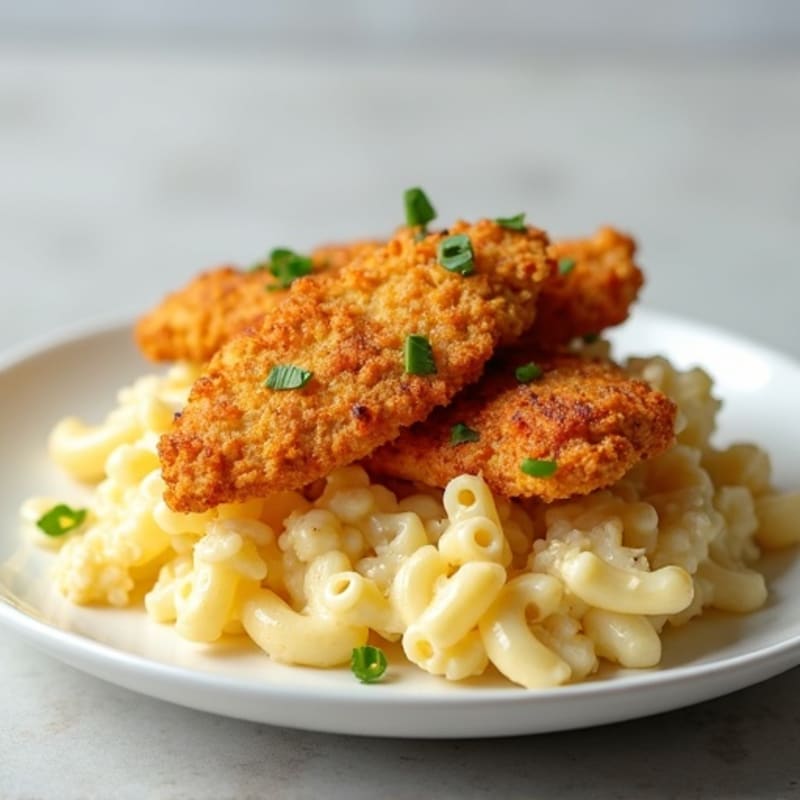 Creamy Cauliflower Mac with Crispy Chicken
