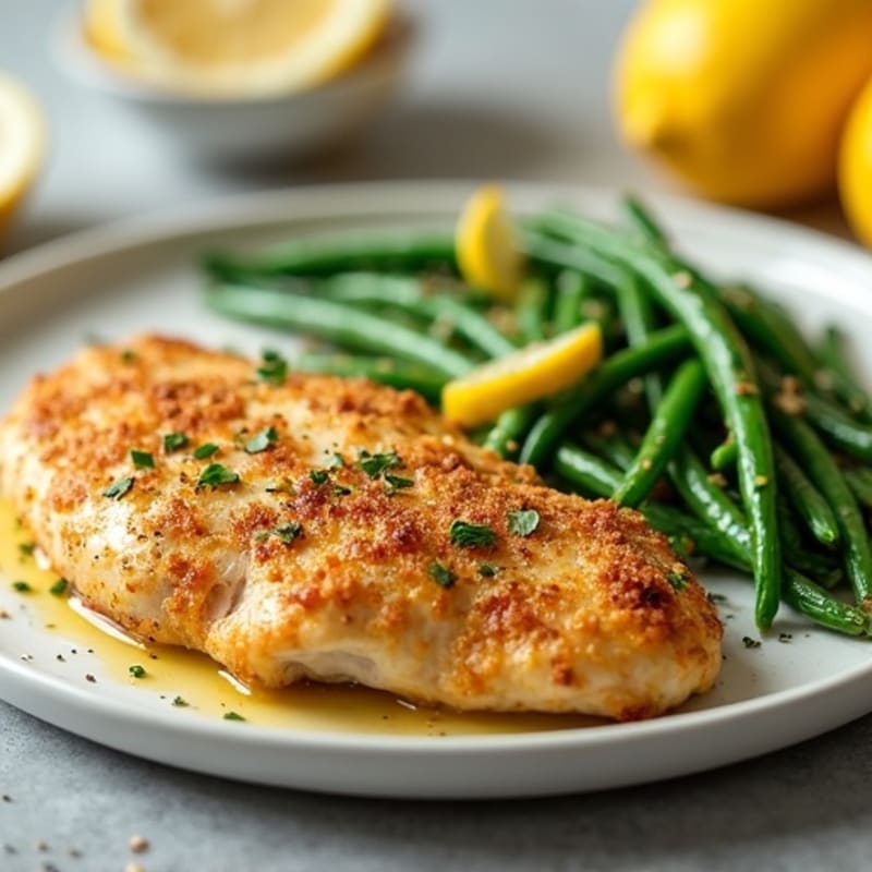 Crispy Lemon Garlic Chicken with Roasted Green Beans