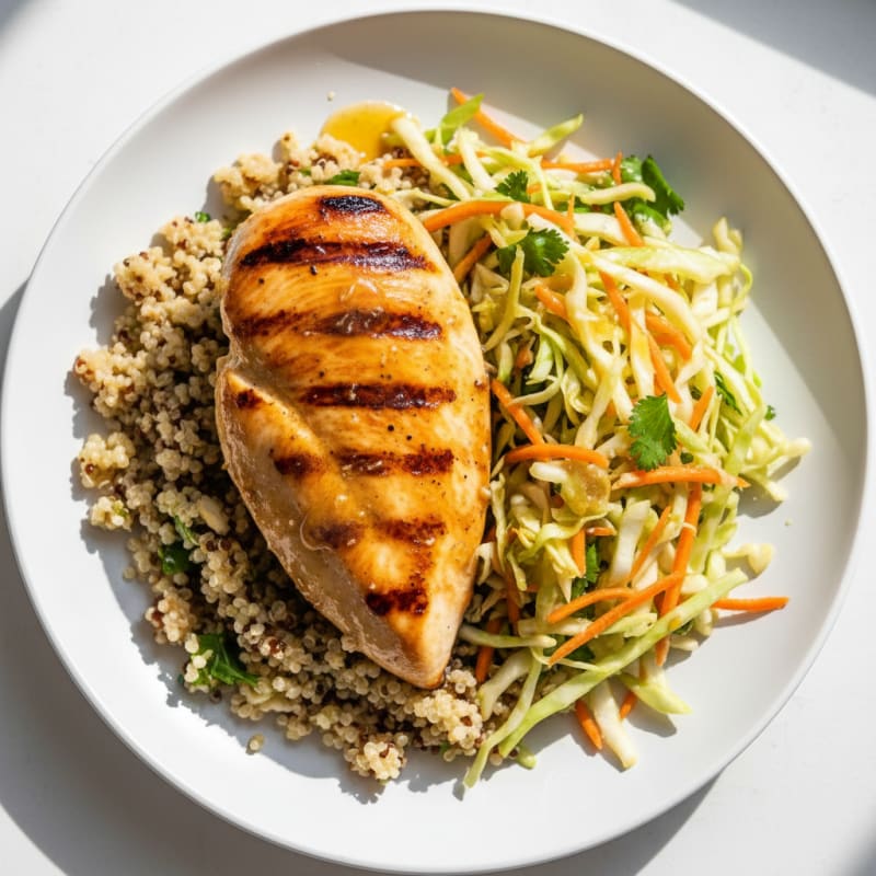 Grilled Chicken Breast with Crunchy Cabbage Slaw and Quinoa