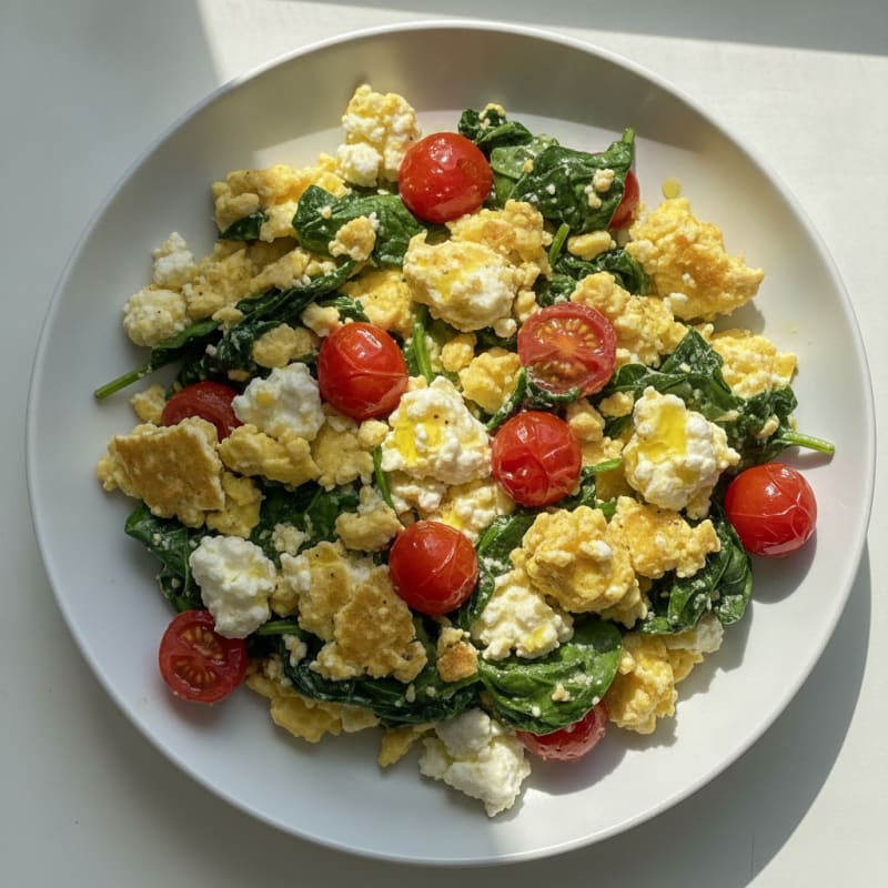 Cottage Cheese Scramble with Spinach and Tomatoes