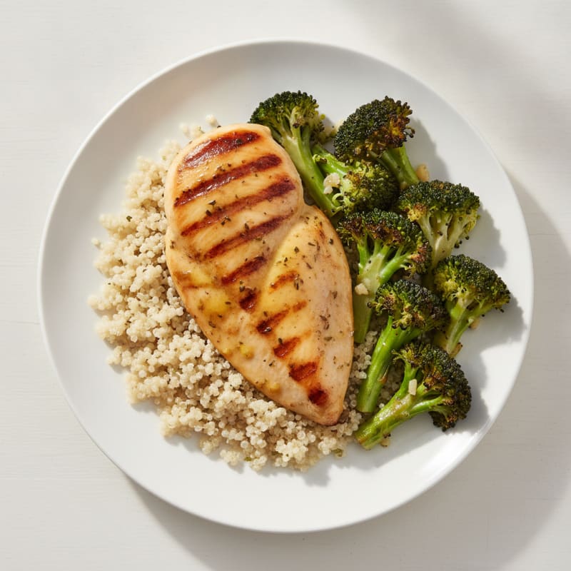 Grilled Chicken Breast with Quinoa and Roasted Broccoli